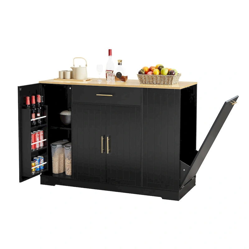 Grande isola da cucina da 53 pollici con mobile contenitore per bidone della spazzatura (sgabello non incluso)