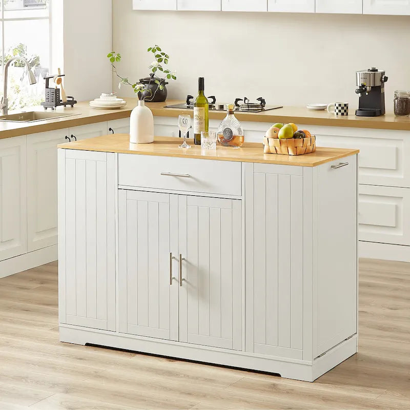 Grande isola da cucina da 53 pollici con mobile contenitore per bidone della spazzatura (sgabello non incluso)