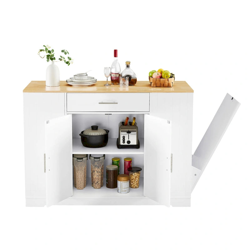 Grande isola da cucina da 53 pollici con mobile contenitore per bidone della spazzatura (sgabello non incluso)
