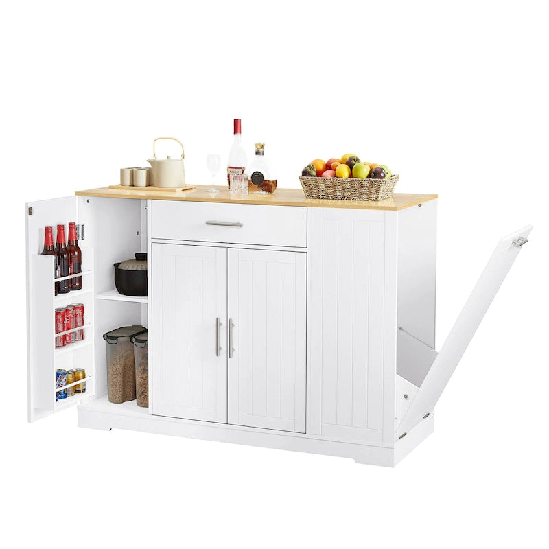 Grande isola da cucina da 53 pollici con mobile contenitore per bidone della spazzatura (sgabello non incluso)