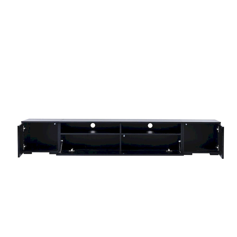 Mobile TV da 82" con ante a pressione, decorazioni in rattan e illuminazione LED