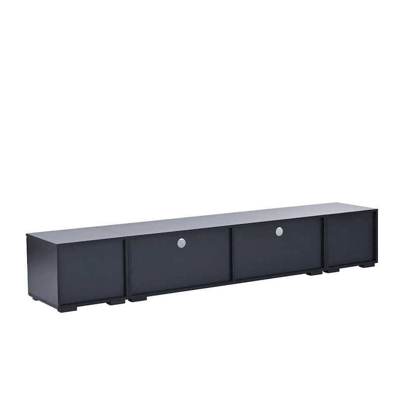 Mobile TV da 82" con ante a pressione, decorazioni in rattan e illuminazione LED