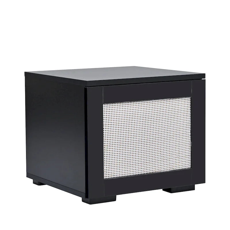 Mobile TV da 82" con ante a pressione, decorazioni in rattan e illuminazione LED