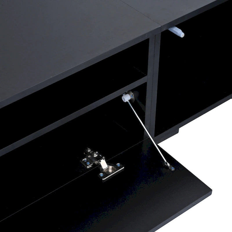 Mobile TV da 82" con ante a pressione, decorazioni in rattan e illuminazione LED