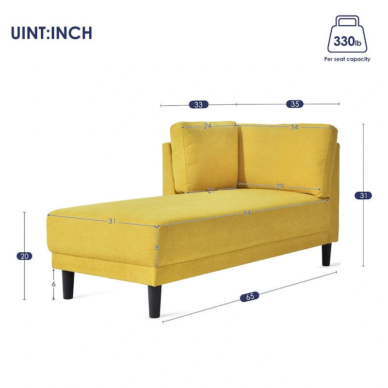 Chaise longue angolare in lino da 65"