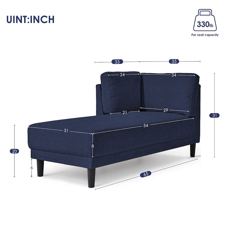 Chaise longue angolare in lino da 65"