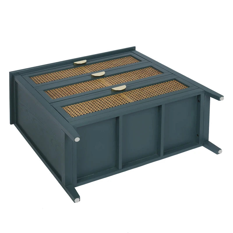 Cassettiera a 3 cassetti con frontale in rattan intagliato