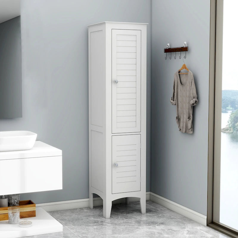 Mobile da bagno stretto indipendente a 5 ripiani con 2 ante a persiana - 15.35 x 15.35 x 63.00