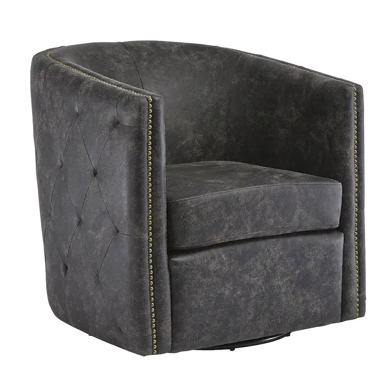 Drehbarer Akzentstuhl aus schwarzem Vintage-Kunstleder - 28.75W x 31D x 31.5H
