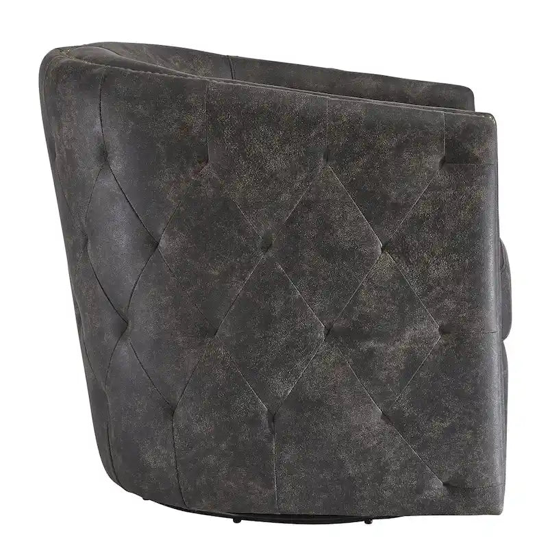 Drehbarer Akzentstuhl aus schwarzem Vintage-Kunstleder - 28.75W x 31D x 31.5H