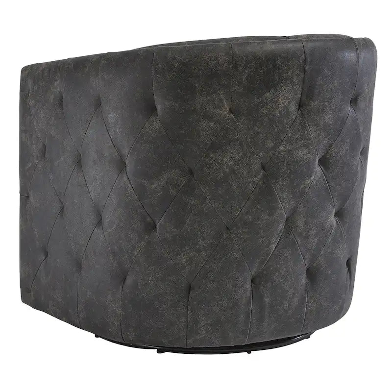 Poltrona girevole decorativa in similpelle nera effetto invecchiato - 28.75W x 31D x 31.5H
