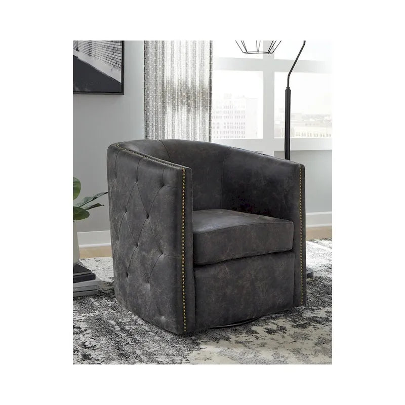 Poltrona girevole decorativa in similpelle nera effetto invecchiato - 28.75W x 31D x 31.5H