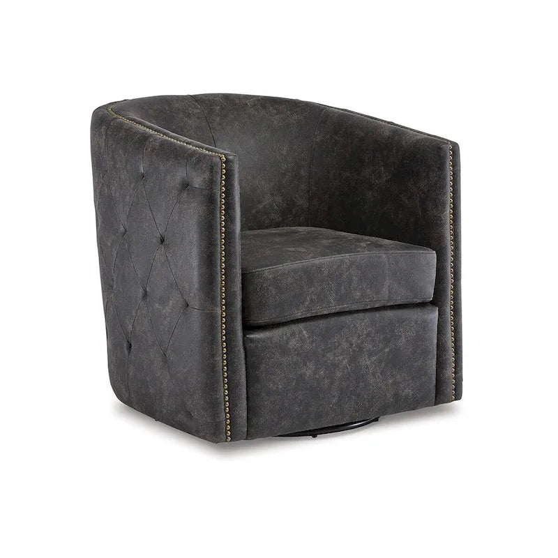 Poltrona girevole decorativa in similpelle nera effetto invecchiato - 28.75W x 31D x 31.5H