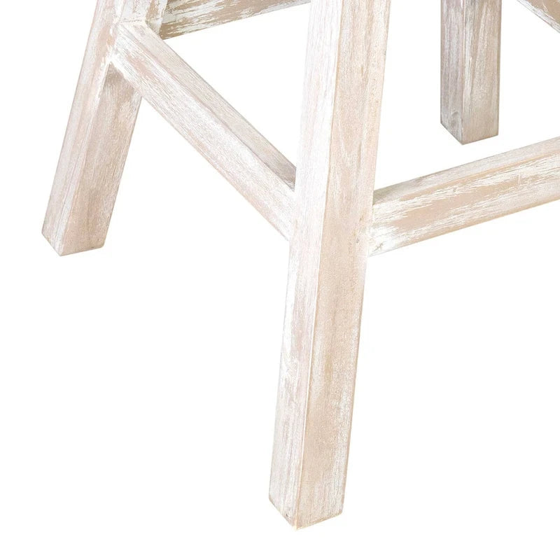 Sgabello girevole da bancone in guscio di cocco con base in legno di mango - Bianco