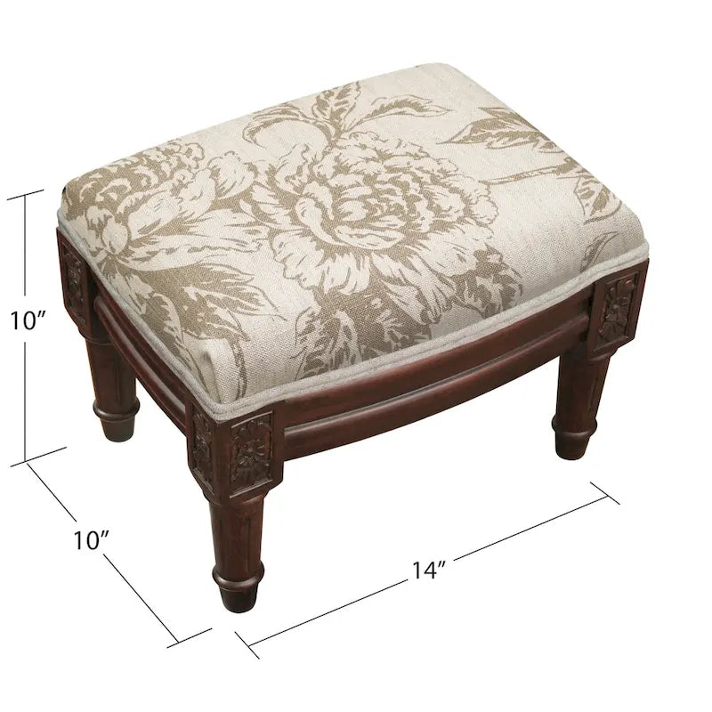 Repose-pieds floral taupe avec finition bois teinté