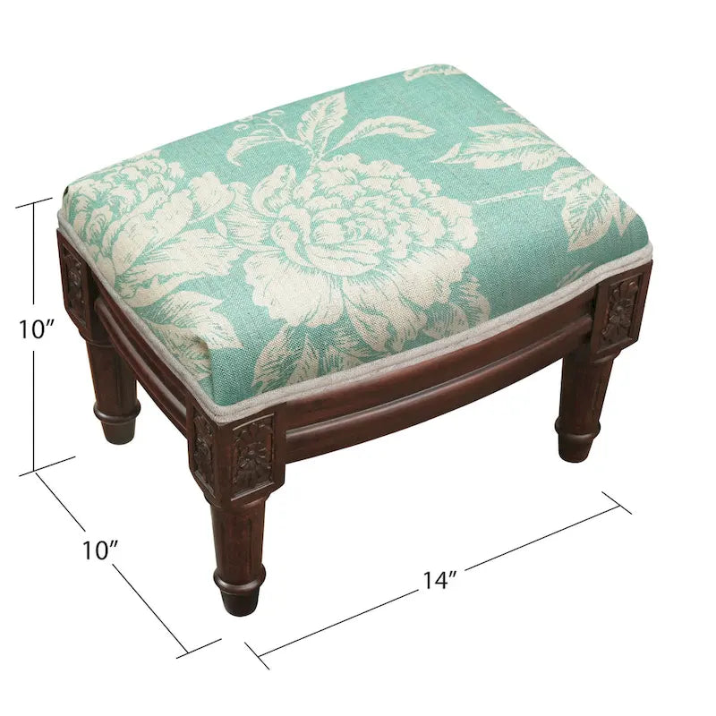 Repose-pieds floral aqua avec finition bois teinté