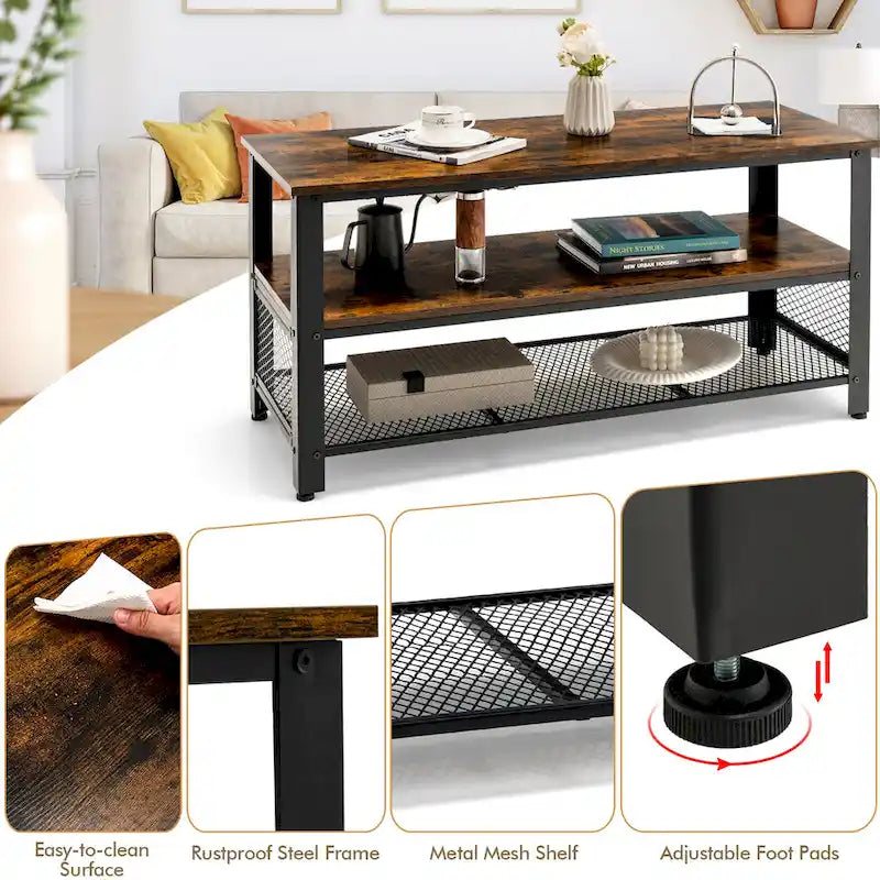 Meuble TV en bois pour téléviseurs jusqu'à 50 pouces avec étagères ouvertes à 3 niveaux
