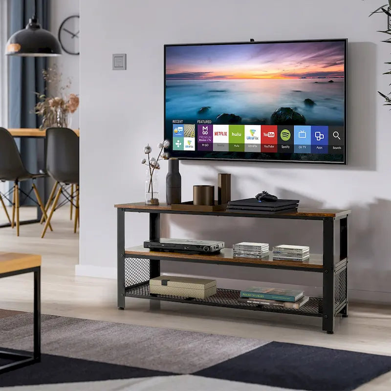 Meuble TV en bois pour téléviseurs jusqu'à 50 pouces avec étagères ouvertes à 3 niveaux