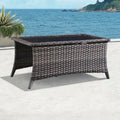 Outdoor PE Rattan Coffee Table with Tempered Glass Top