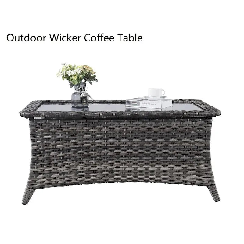 Outdoor PE Rattan Coffee Table with Tempered Glass Top