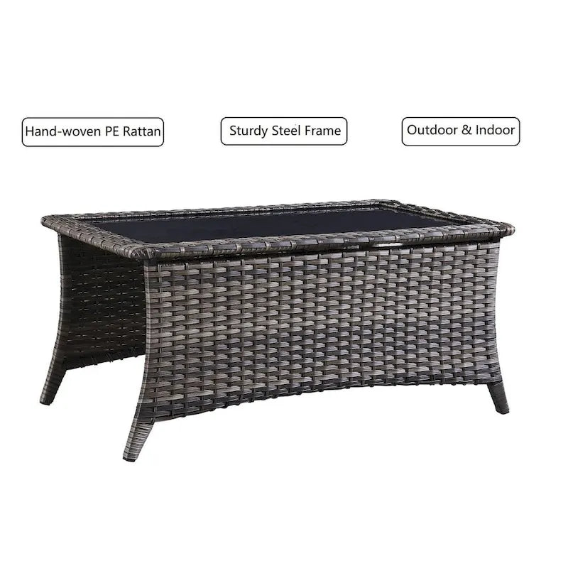 Outdoor PE Rattan Coffee Table with Tempered Glass Top