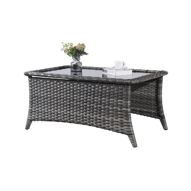 Outdoor PE Rattan Coffee Table with Tempered Glass Top