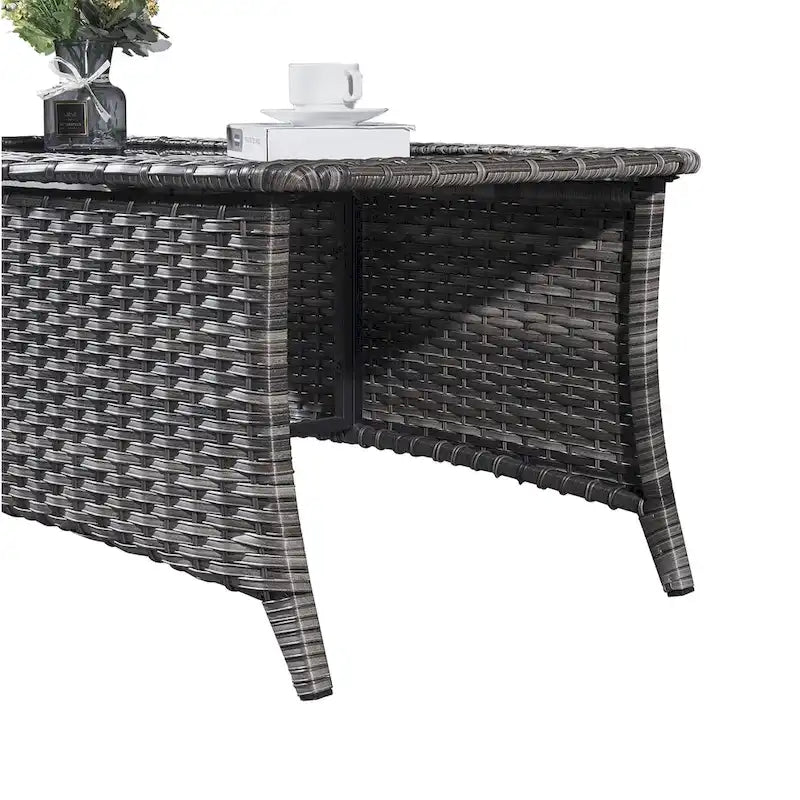 Outdoor PE Rattan Coffee Table with Tempered Glass Top