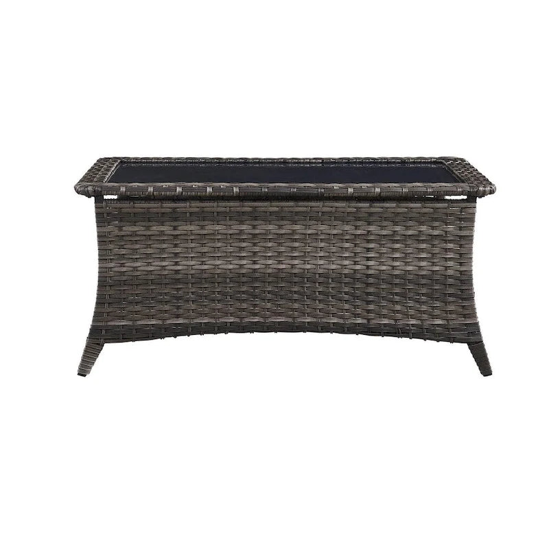 Outdoor PE Rattan Coffee Table with Tempered Glass Top