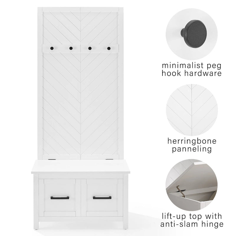 Herringbone Hall Tree with Lift-Top Storage Bench - 30W x 19D x 70.25H