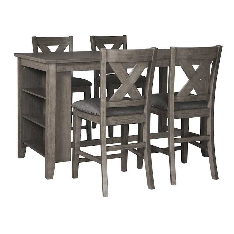 Table à manger rectangulaire à hauteur de comptoir avec rangement - gris