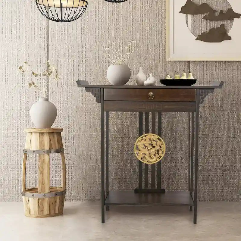 Table console en bambou avec tiroir - 32x13x33