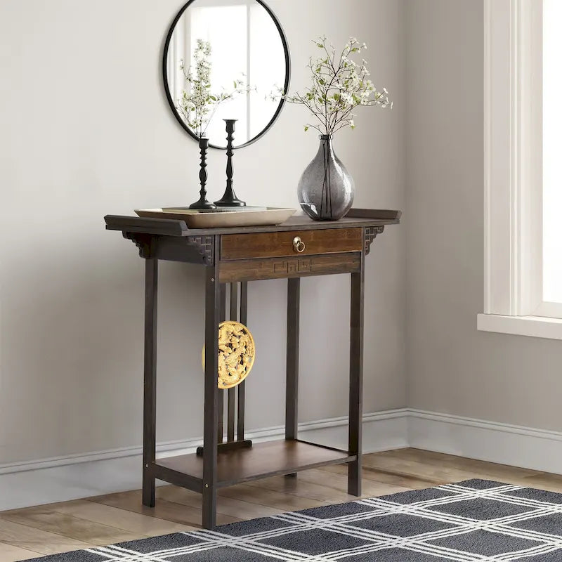 Table console en bambou avec tiroir - 32x13x33