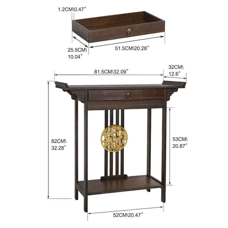 Table console en bambou avec tiroir - 32x13x33