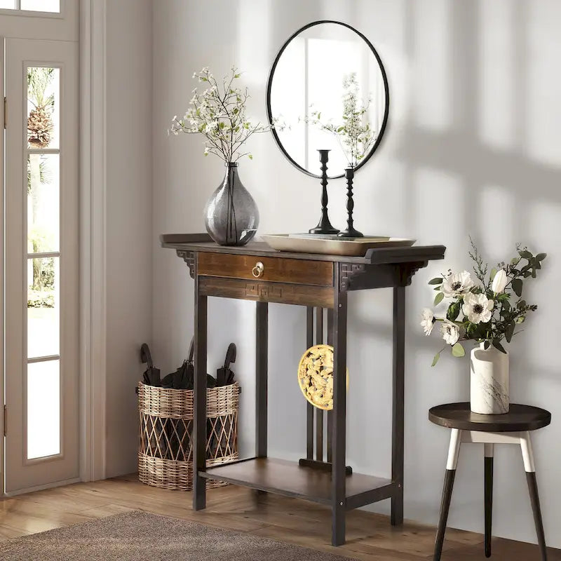 Table console en bambou avec tiroir - 32x13x33