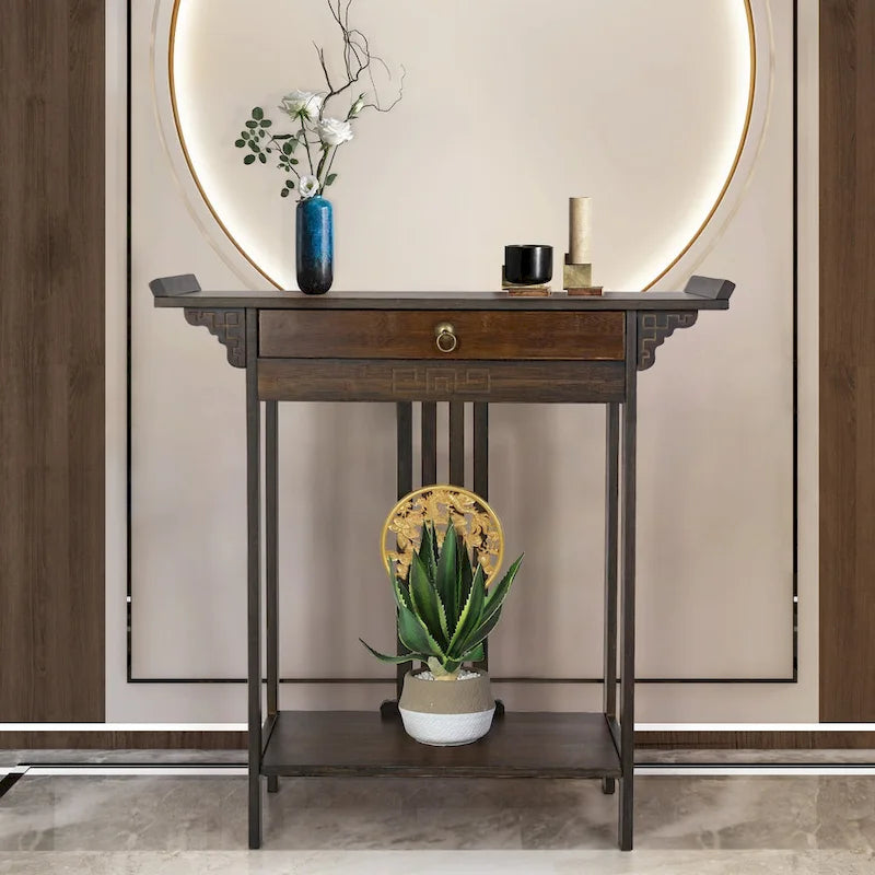 Table console en bambou avec tiroir - 32x13x33