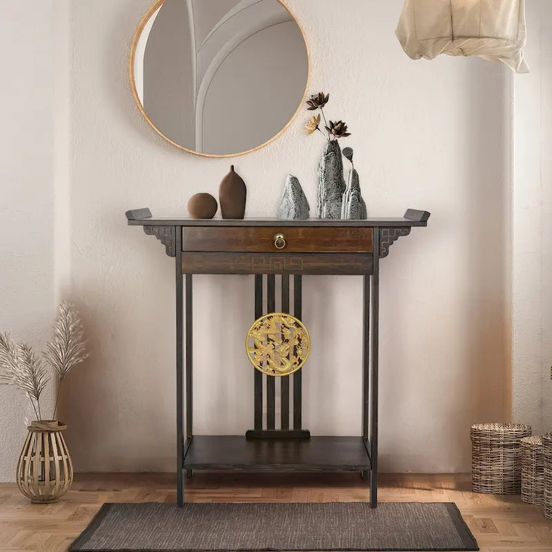 Table console en bambou avec tiroir - 32x13x33