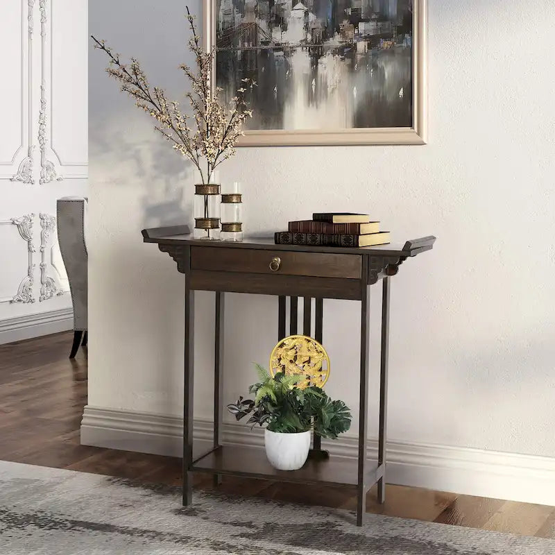 Table console en bambou avec tiroir - 32x13x33