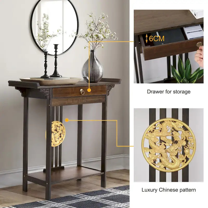 Table console en bambou avec tiroir - 32x13x33