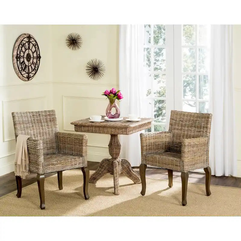 Chaise de salle à manger tressée en rotin avec pieds galbés - lot de 2