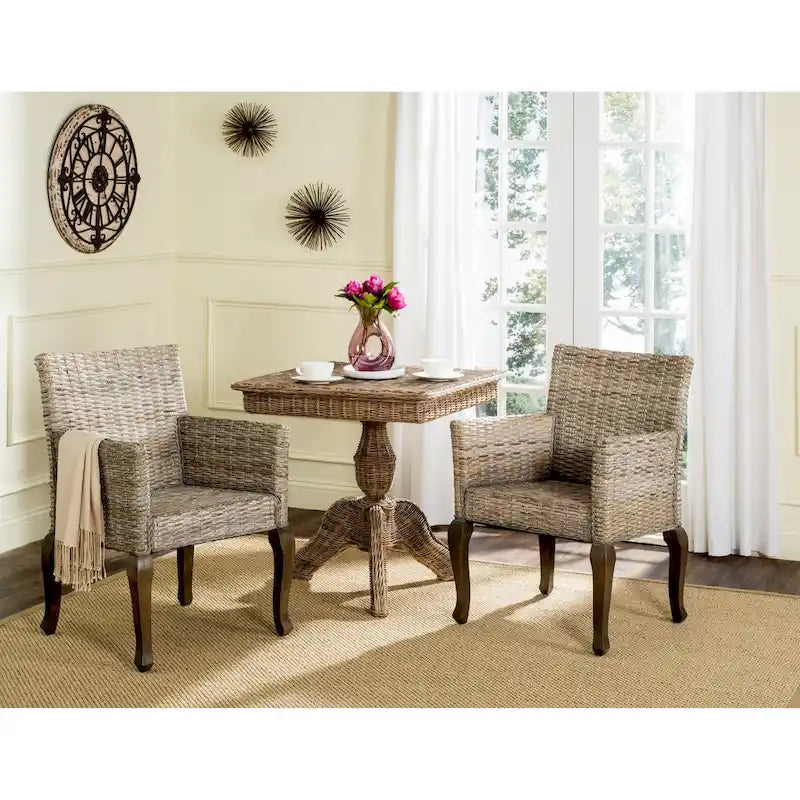 Chaise de salle à manger tressée en rotin avec pieds galbés - lot de 2