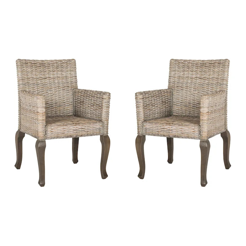 Sedia da pranzo in rattan intrecciato con gambe cabriole - Set di 2