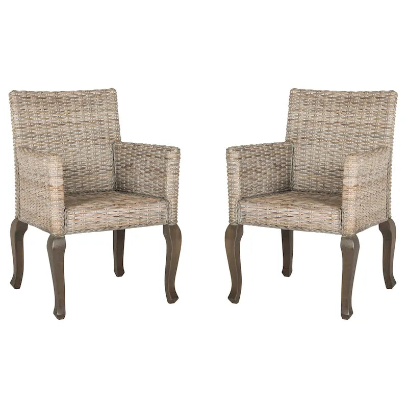 Chaise de salle à manger tressée en rotin avec pieds galbés - lot de 2