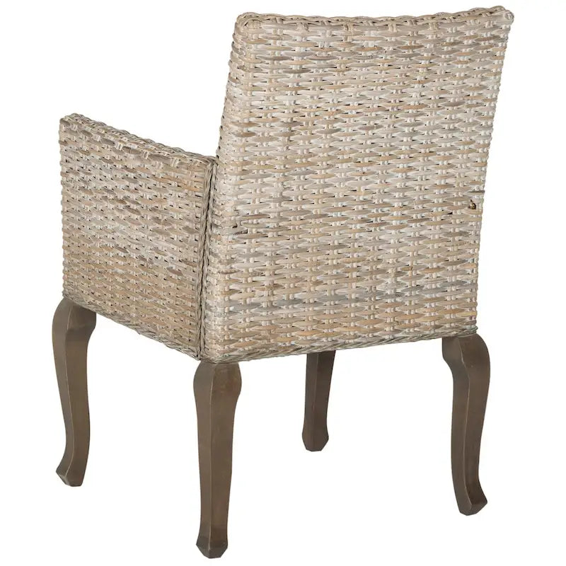 Sedia da pranzo in rattan intrecciato con gambe cabriole - Set di 2