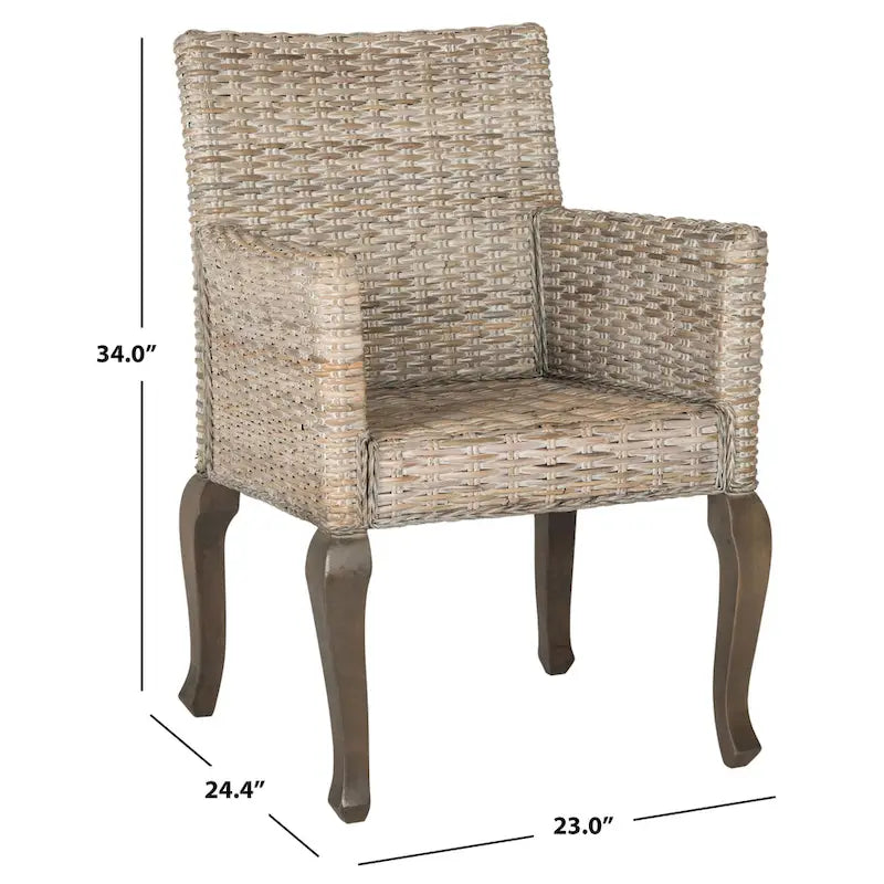 Sedia da pranzo in rattan intrecciato con gambe cabriole - Set di 2