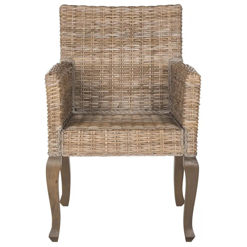 Sedia da pranzo in rattan intrecciato con gambe cabriole - Set di 2