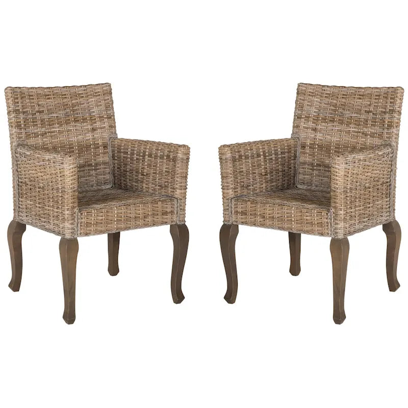 Sedia da pranzo in rattan intrecciato con gambe cabriole - Set di 2