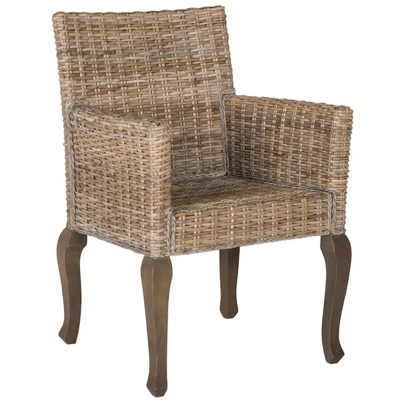 Sedia da pranzo in rattan intrecciato con gambe cabriole - Set di 2