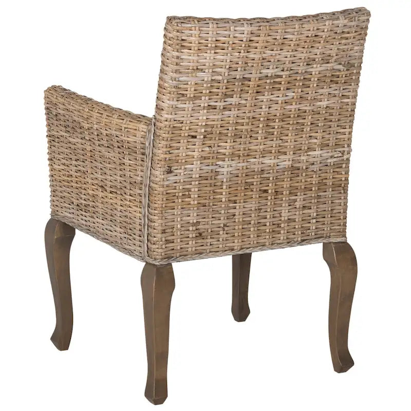 Sedia da pranzo in rattan intrecciato con gambe cabriole - Set di 2