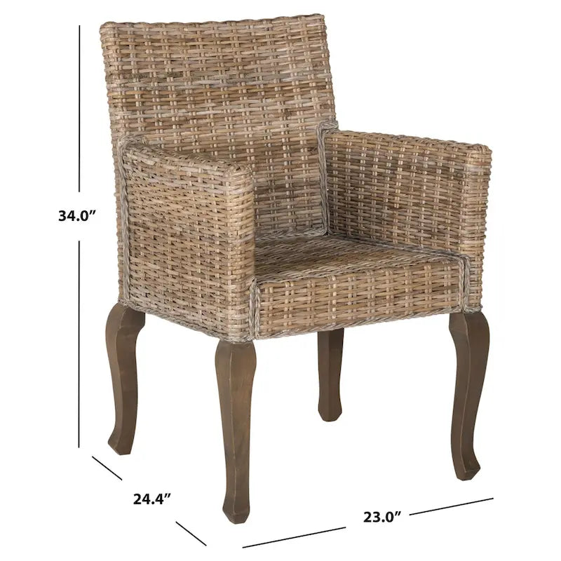 Sedia da pranzo in rattan intrecciato con gambe cabriole - Set di 2