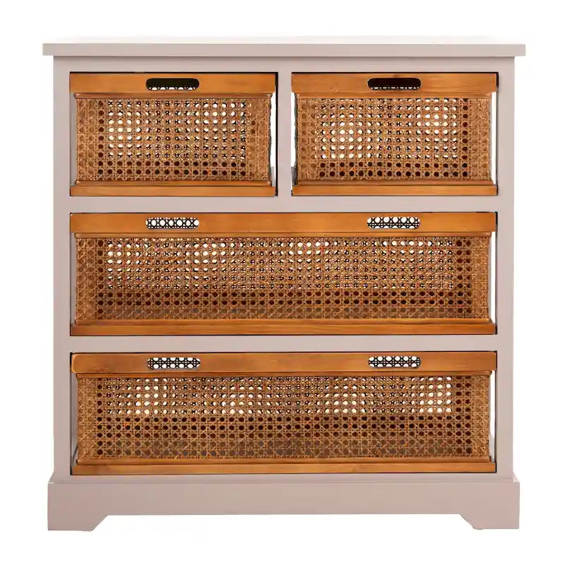 Meuble de rangement blanc à 4 tiroirs avec paniers en canne - 29.1 x 13.8 x 30.3